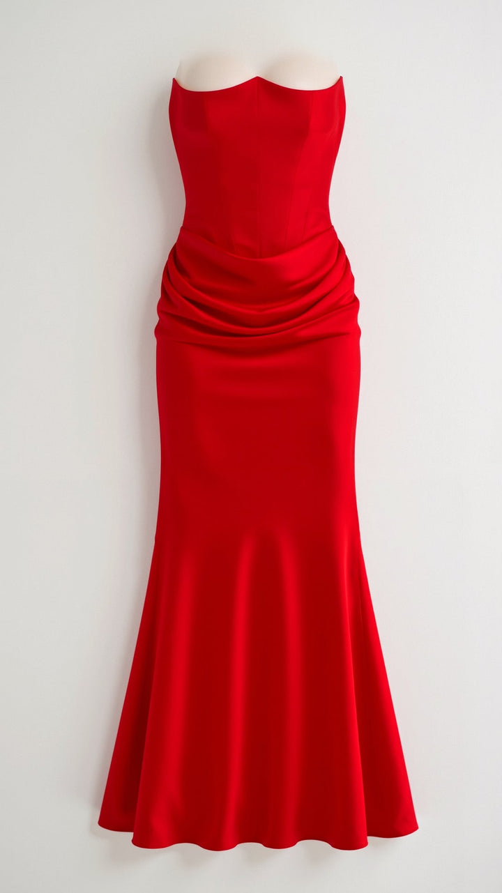 Lyra | Strapless Satin Corset Maxi Dress