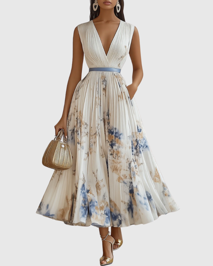 Niamh | Pleated V-Neck Maxi Dress