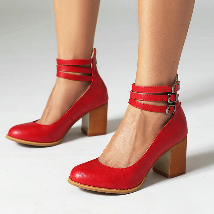 Vinca | Ankle Strap Block Heels with Buckles