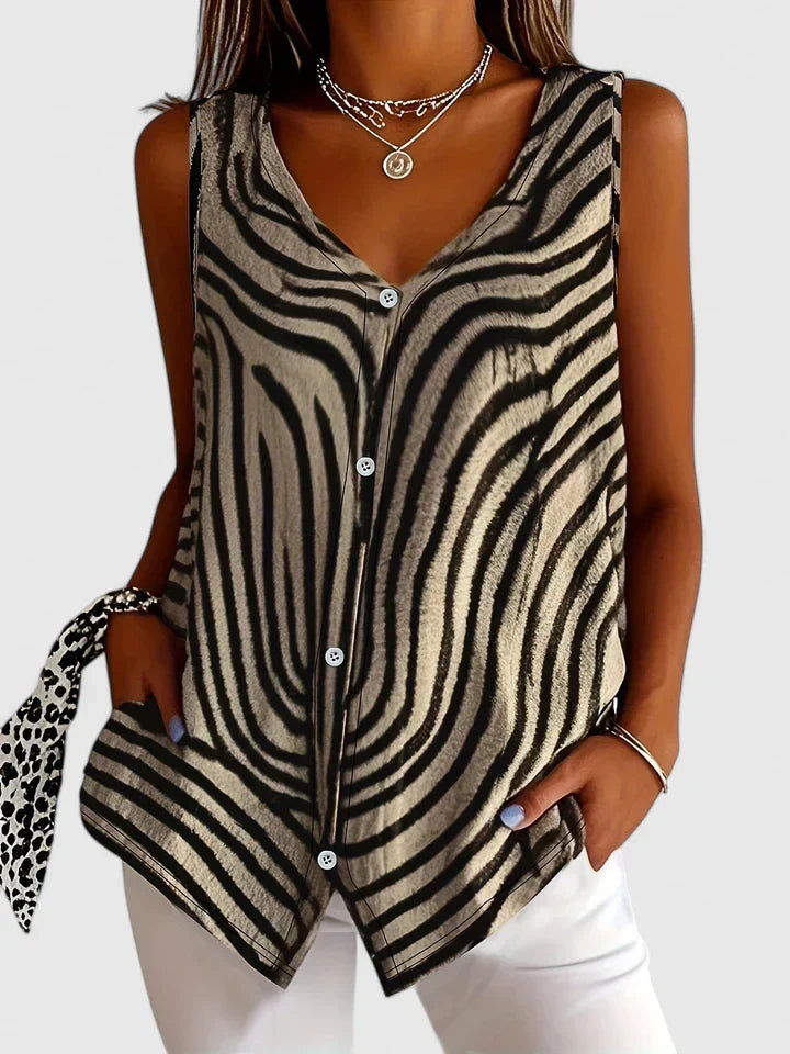 Roslyn | Zebra Print Sleeveless Button-Up Blouse