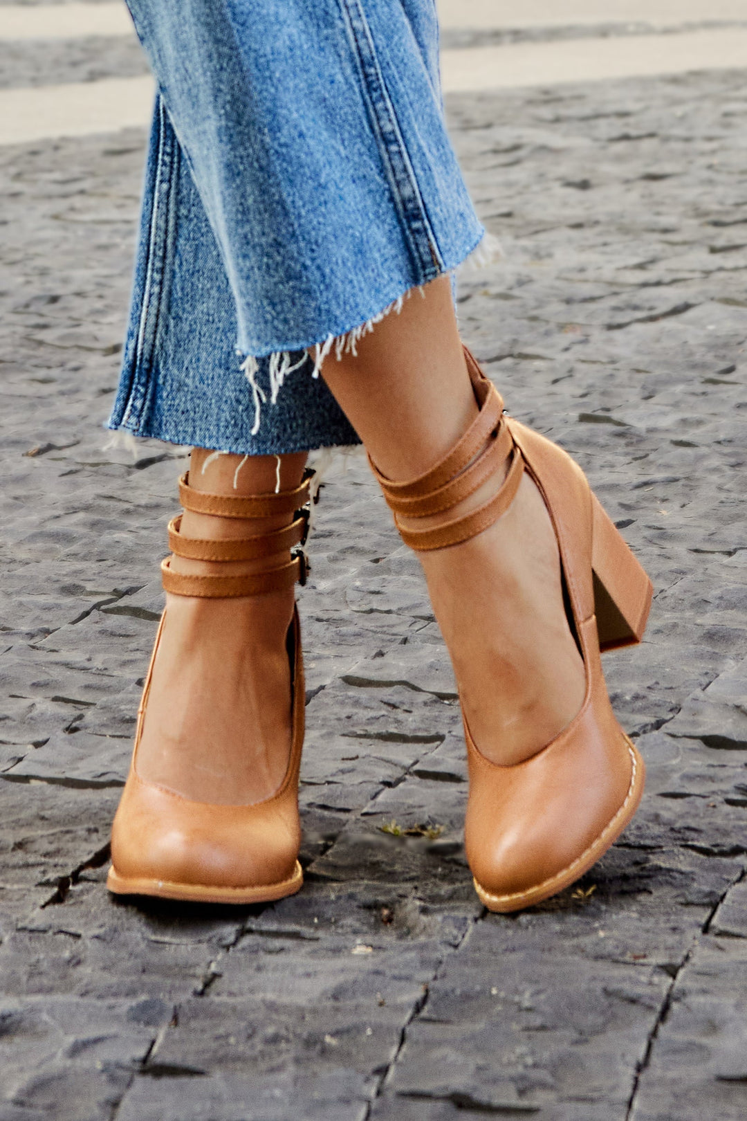 Vinca | Ankle Strap Block Heels with Buckles