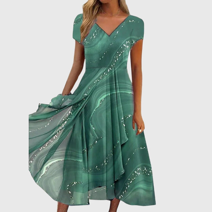 Coralina | Swirl Print Empire Waist Midi Dress