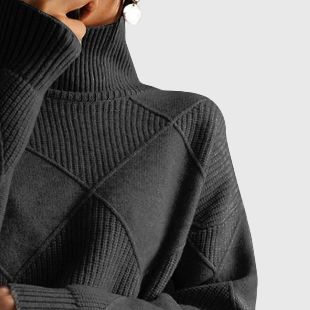 Neve | Geometric Knit Turtleneck Sweater with Long Sleeves