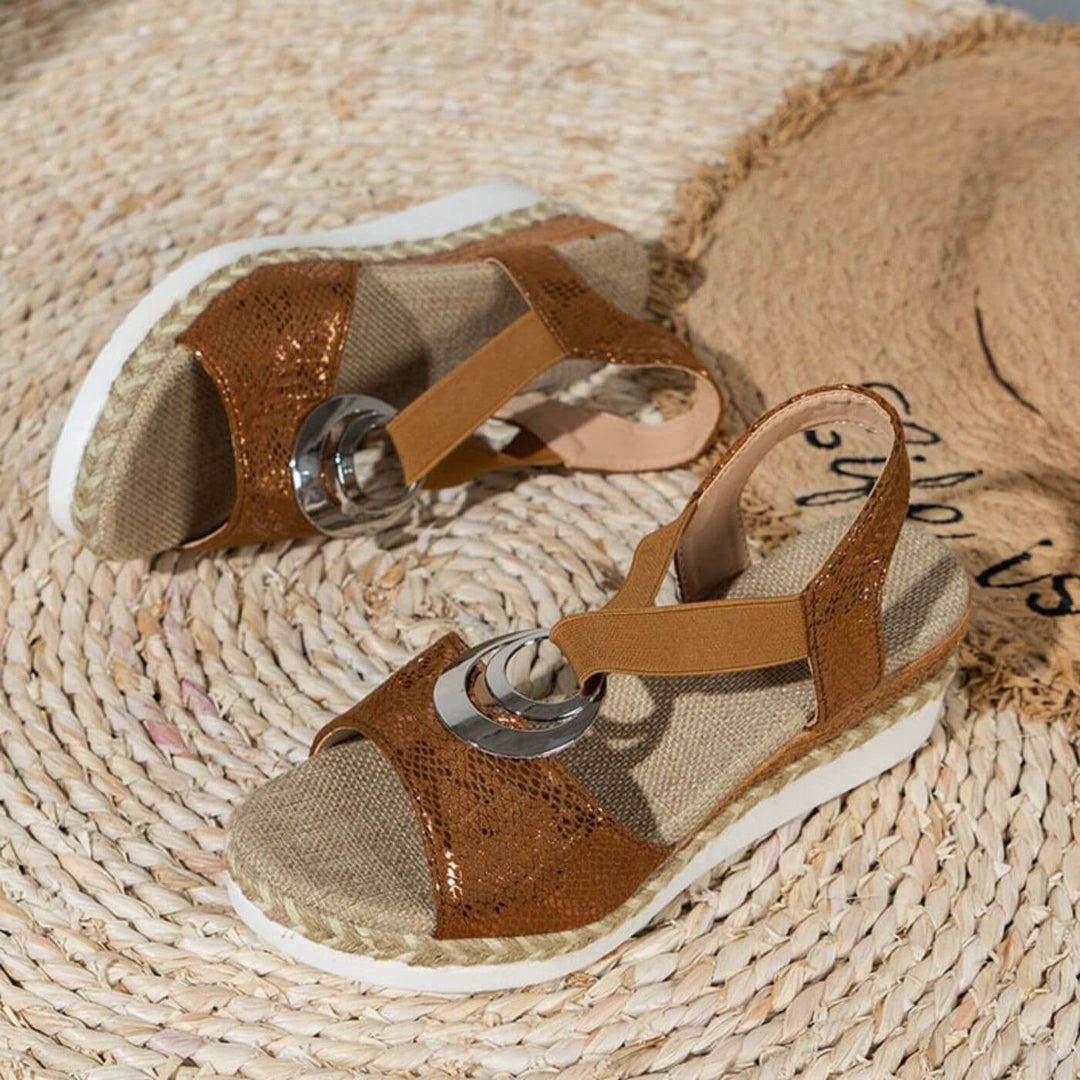 Jensine | Snake Print Wedge Sandals with Buckle
