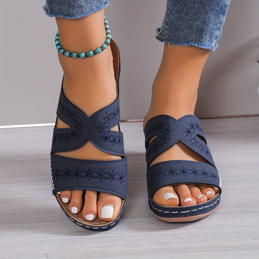 Dorcas | Embroidered Cutout Wedge Sandals