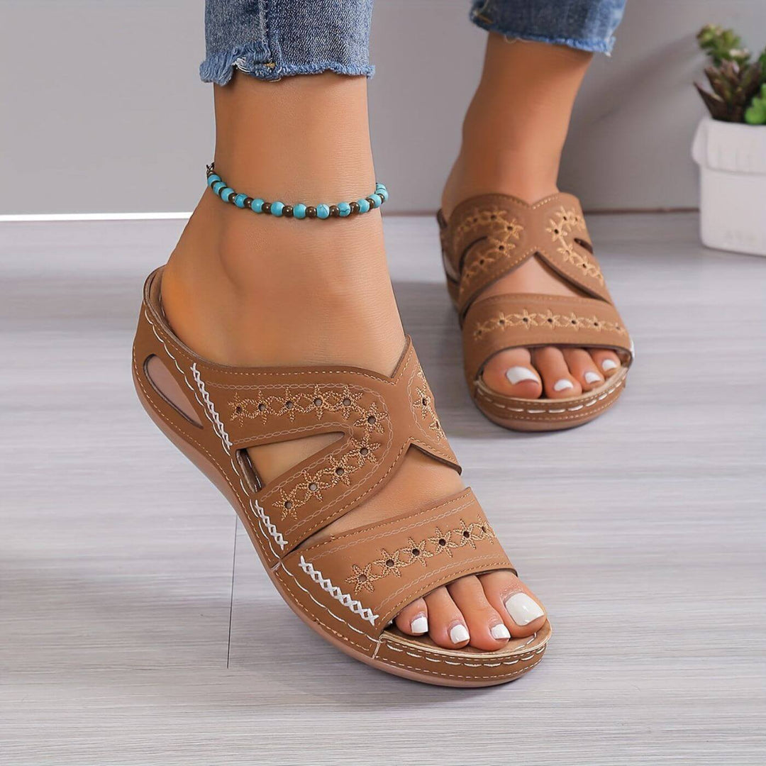 Dorcas | Embroidered Cutout Wedge Sandals
