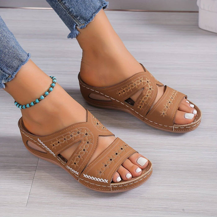 Dorcas | Embroidered Cutout Wedge Sandals