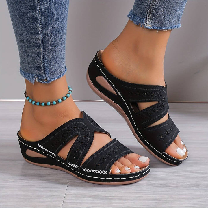 Dorcas | Embroidered Cutout Wedge Sandals