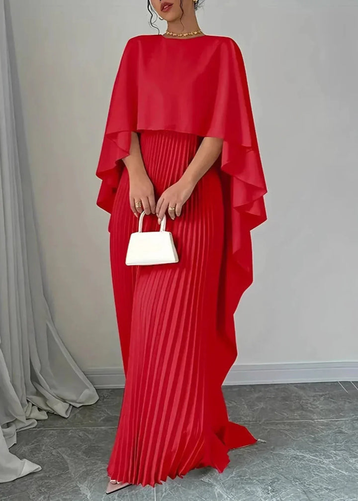 Idoia | Pleated Cape Maxi Dress with Overlay