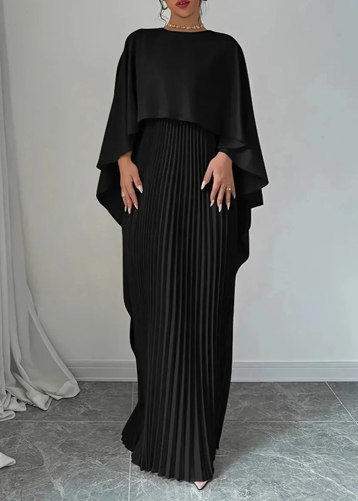 Idoia | Pleated Cape Maxi Dress with Overlay
