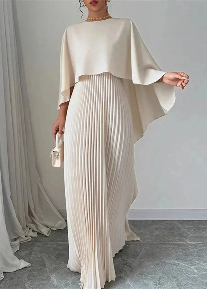 Idoia | Pleated Cape Maxi Dress with Overlay