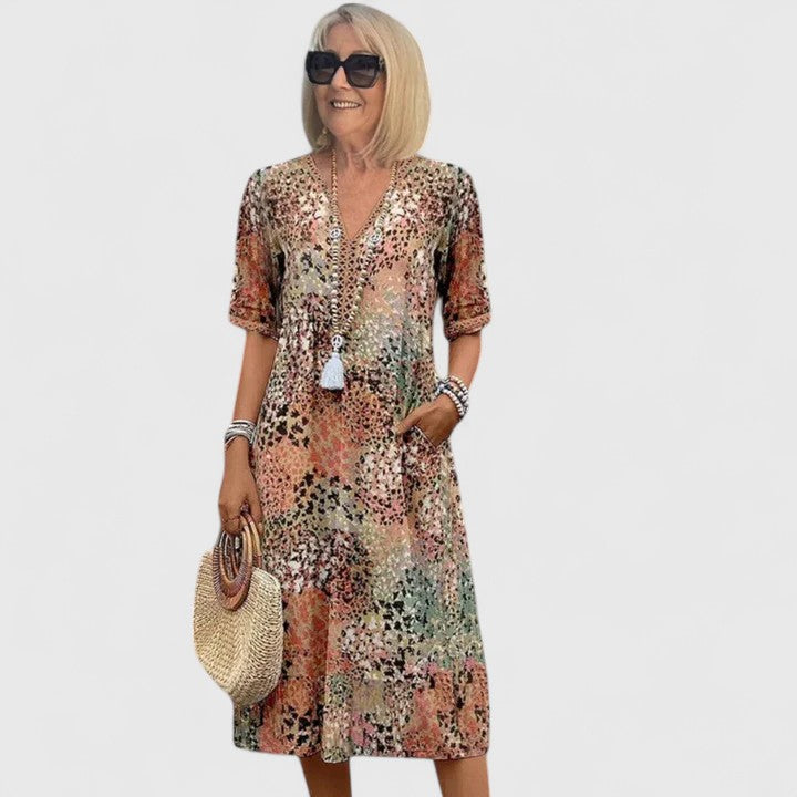 Lior | Animal Print V-Neck Midi Dress