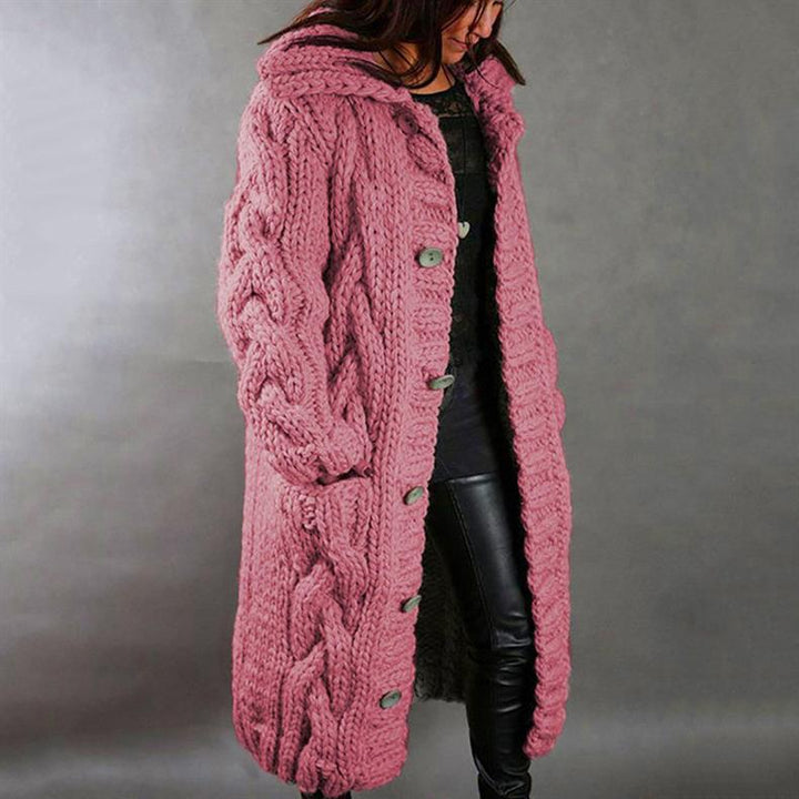Roxie | Long Hooded Cable Knit Cardigan Coat