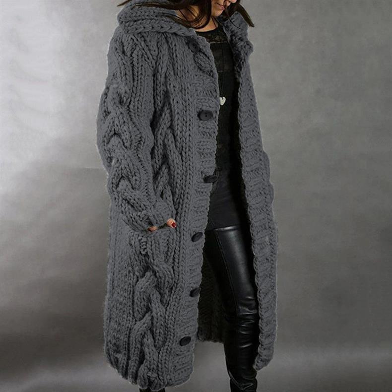 Roxie | Long Hooded Cable Knit Cardigan Coat