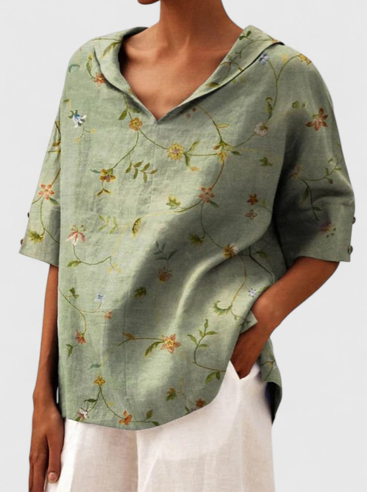 Niki | Floral Embroidered V-Neck Tunic Top