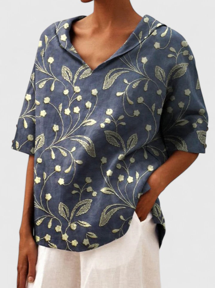 Niki | Floral Embroidered V-Neck Tunic Top