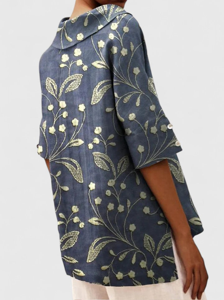 Niki | Floral Embroidered V-Neck Tunic Top