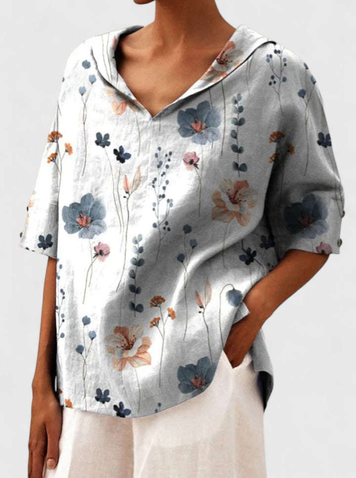 Niki | Floral Embroidered V-Neck Tunic Top