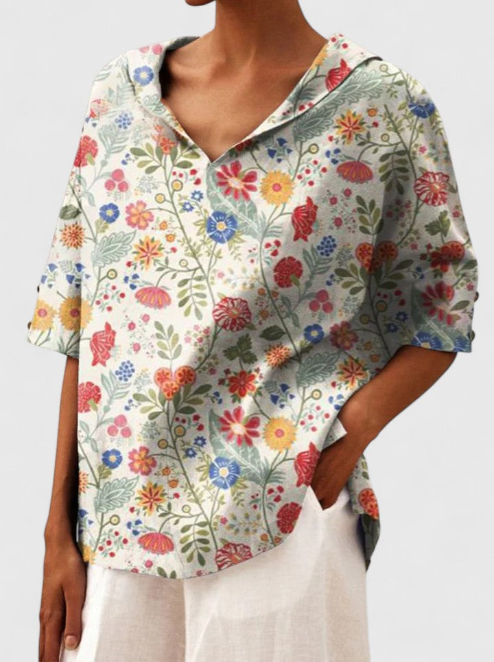 Niki | Floral Embroidered V-Neck Tunic Top