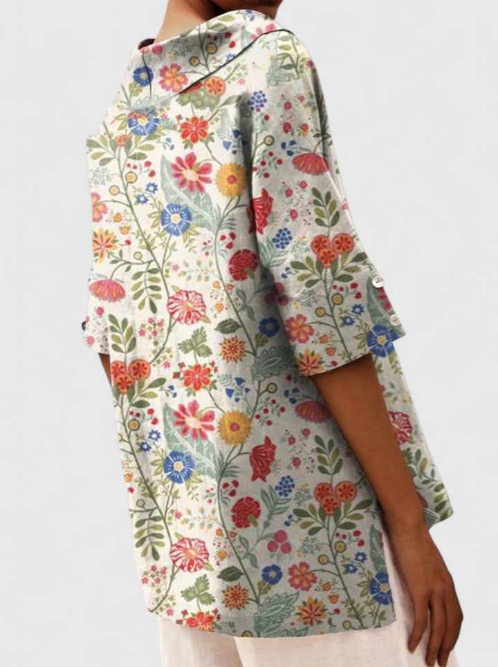Niki | Floral Embroidered V-Neck Tunic Top
