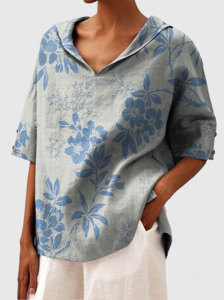 Niki | Floral Embroidered V-Neck Tunic Top