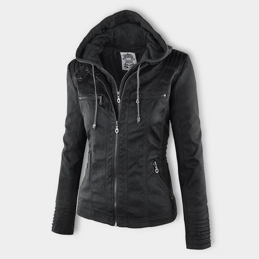 Winnie | Hooded Faux Leather Moto Jacket