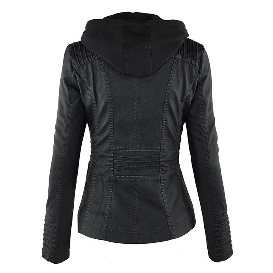 Winnie | Hooded Faux Leather Moto Jacket