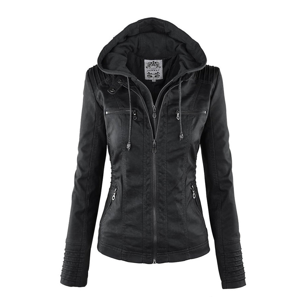 Winnie | Hooded Faux Leather Moto Jacket
