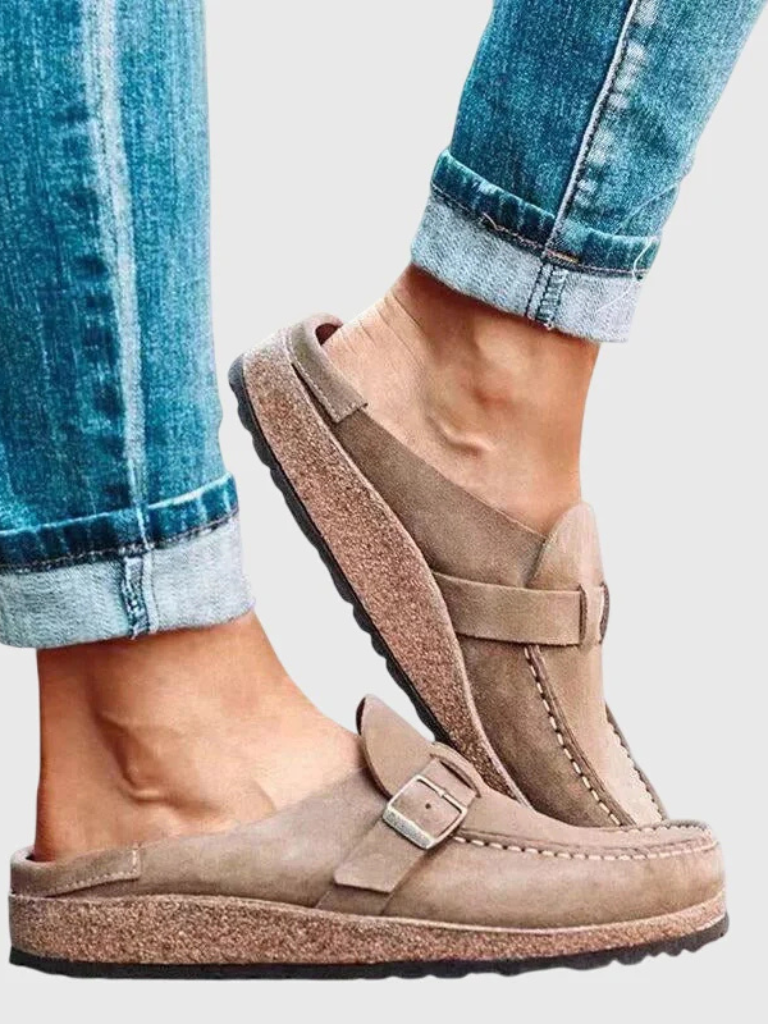 Sapphira | Suede Buckle-Strap Closed-Toe Clogs