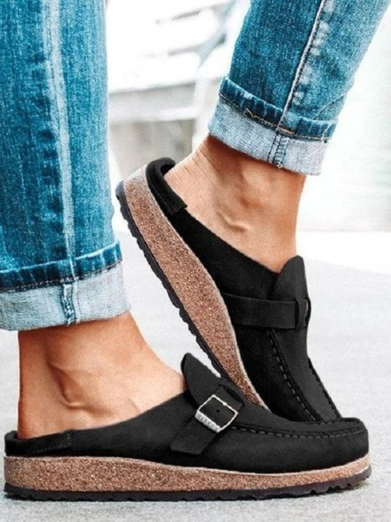 Sapphira | Suede Buckle-Strap Closed-Toe Clogs