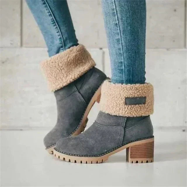 Lavinia | Fleece Cuff Faux Fur Boots with Heel