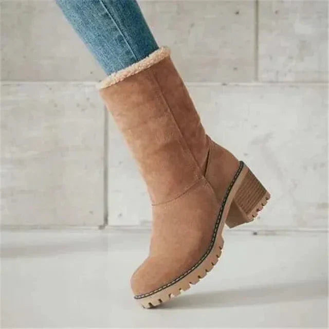Lavinia | Fleece Cuff Faux Fur Boots with Heel