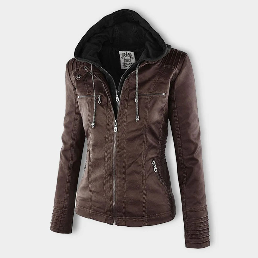 Winnie | Hooded Faux Leather Moto Jacket