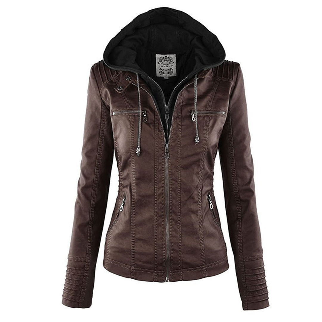 Winnie | Hooded Faux Leather Moto Jacket