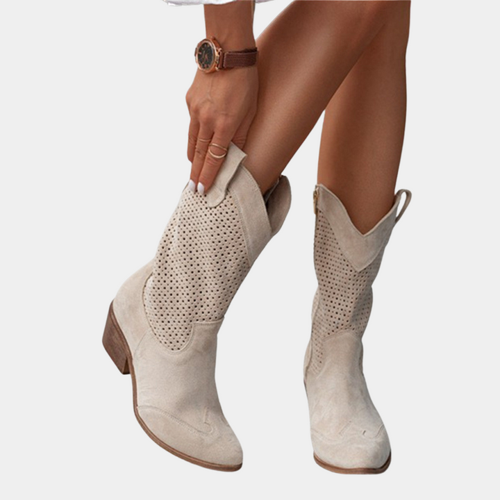 Wanda | Perforated Mid Calf Block Boots