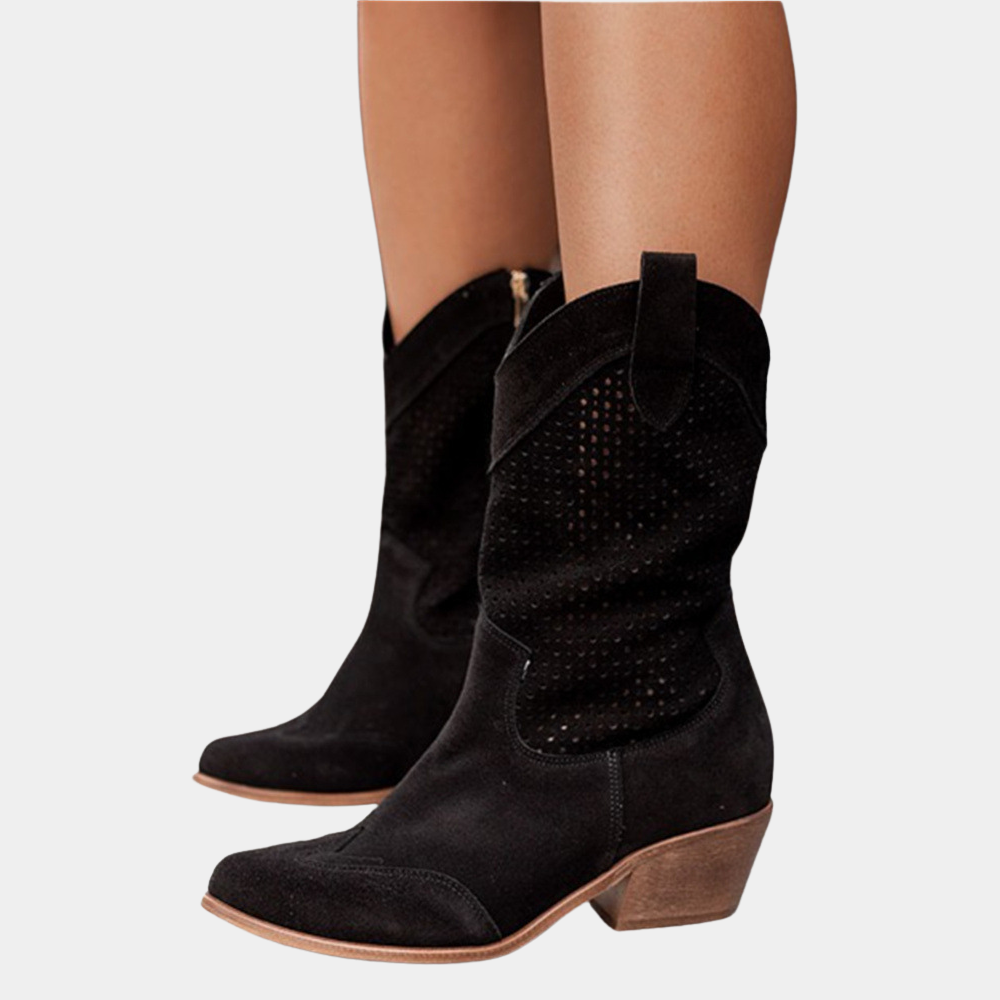 Wanda | Perforated Mid Calf Block Boots