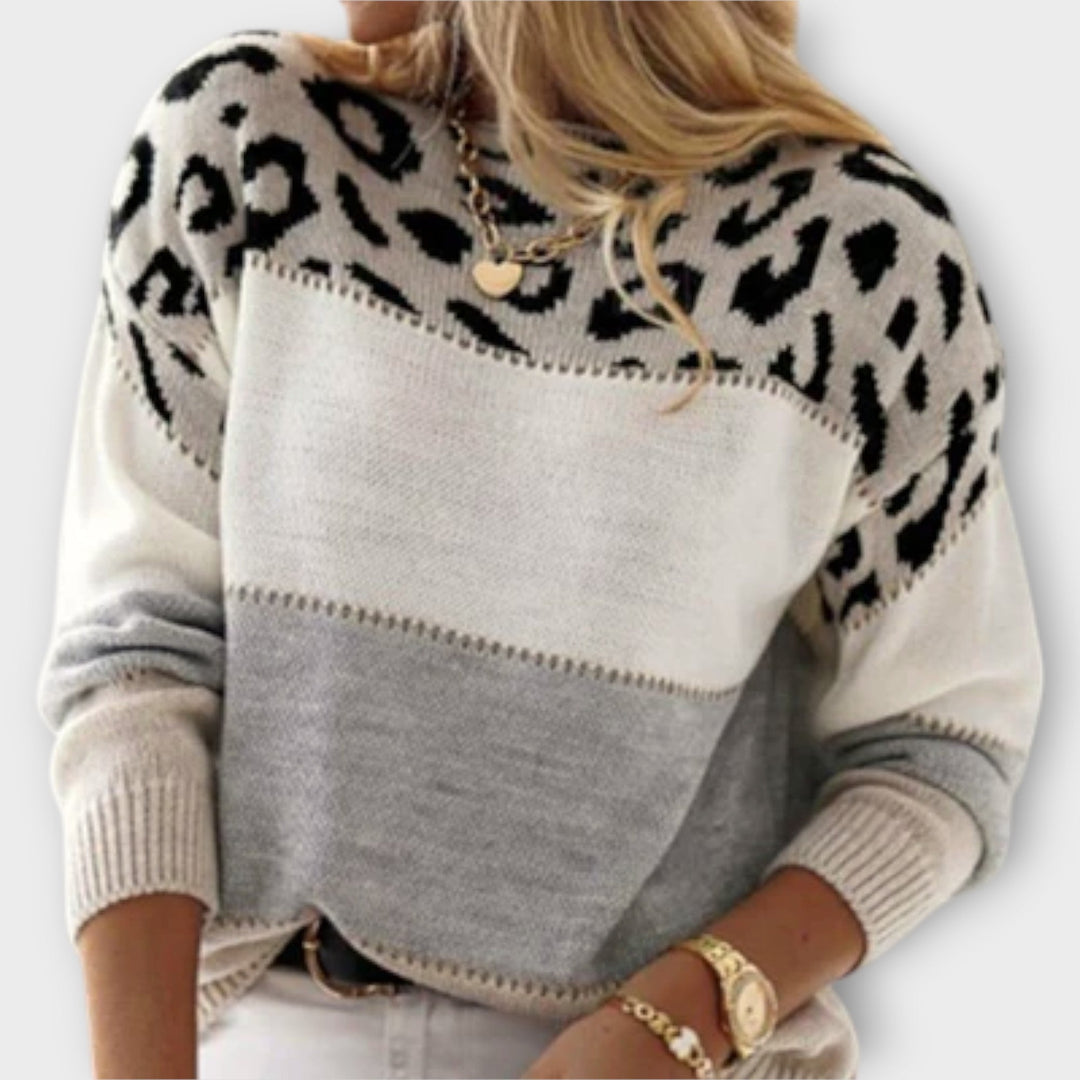 Lucetta | Leopard Print Pullover Sweater Crew Neck