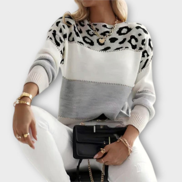 Lucetta | Leopard Print Pullover Sweater Crew Neck