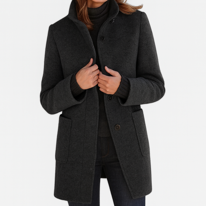 Mckenna | Funnel Neck Wool Coat with Pockets