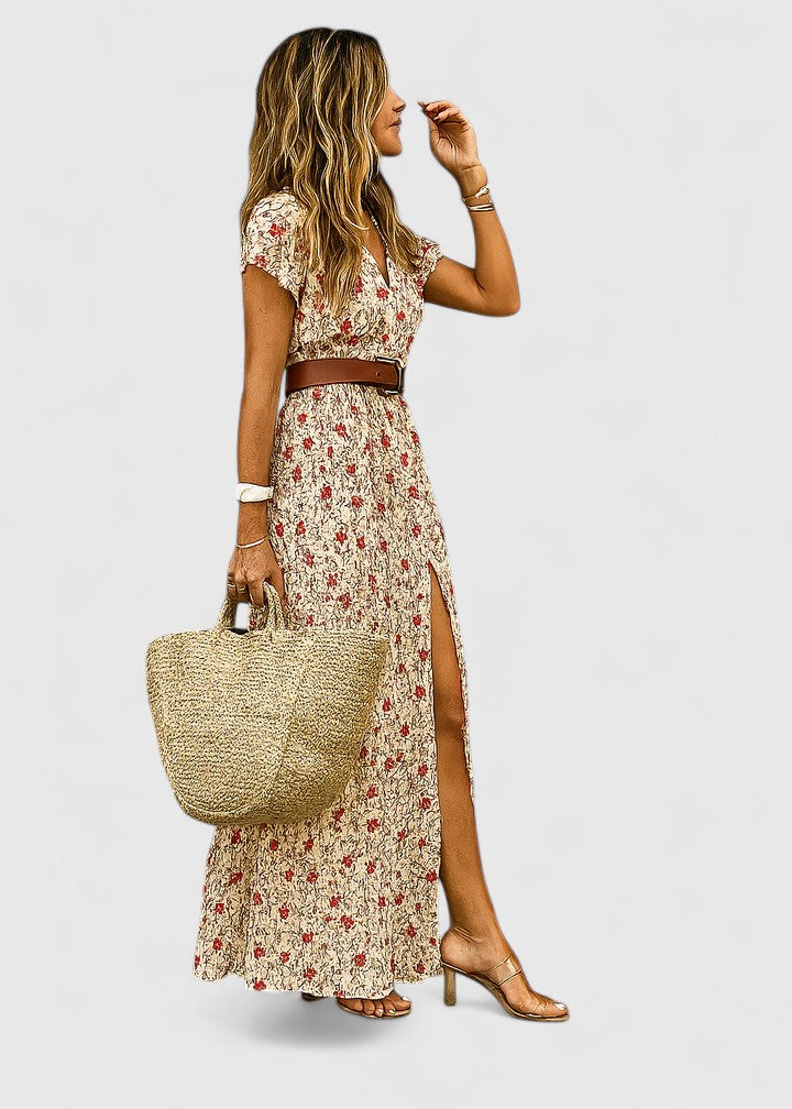 Celestyna | Floral Print Boho Maxi Dress with Slit