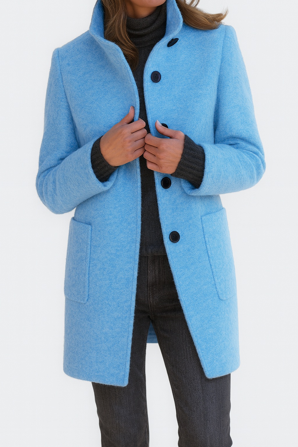 Mckenna | Funnel Neck Wool Coat with Pockets