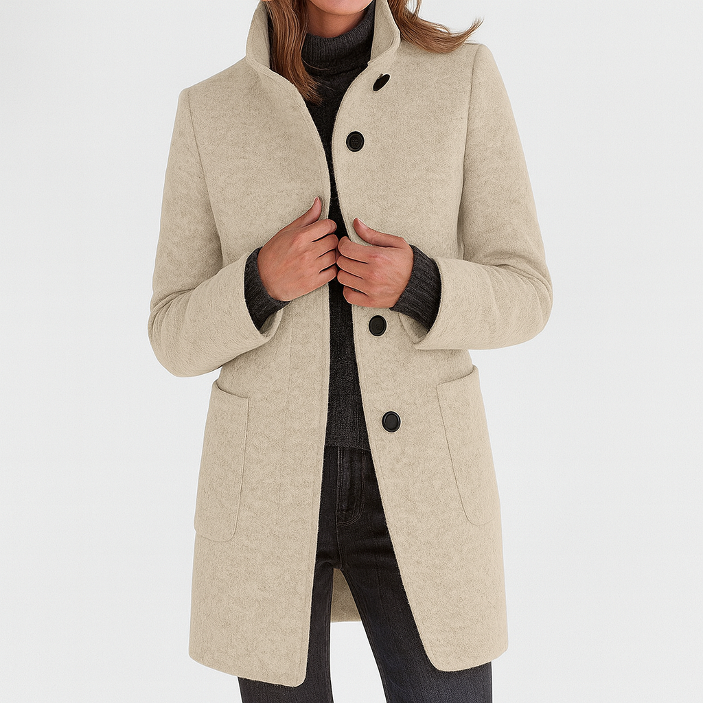 Mckenna | Funnel Neck Wool Coat with Pockets