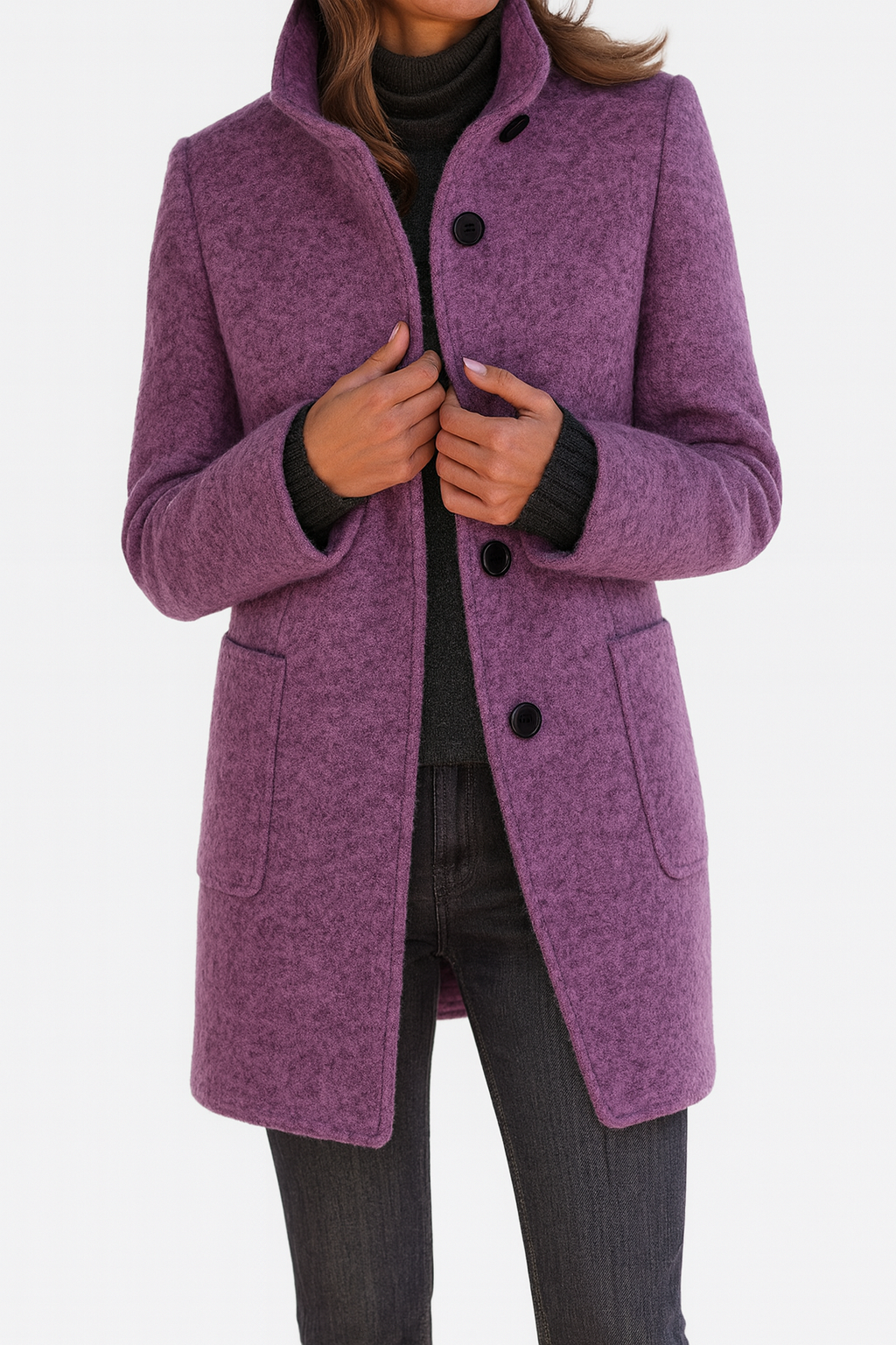 Mckenna | Funnel Neck Wool Coat with Pockets