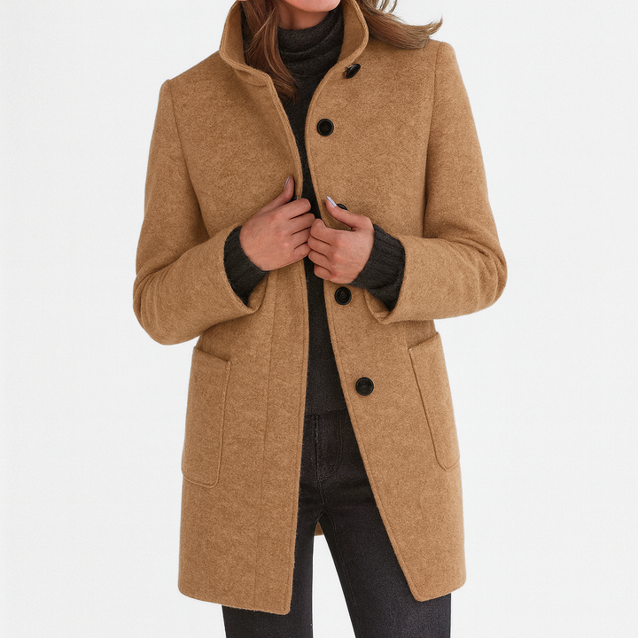 Mckenna | Funnel Neck Wool Coat with Pockets
