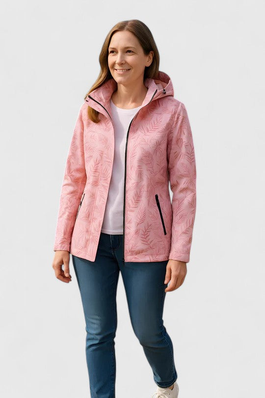 Minka | Tropical Leaf Print Waterproof Jacket Hooded