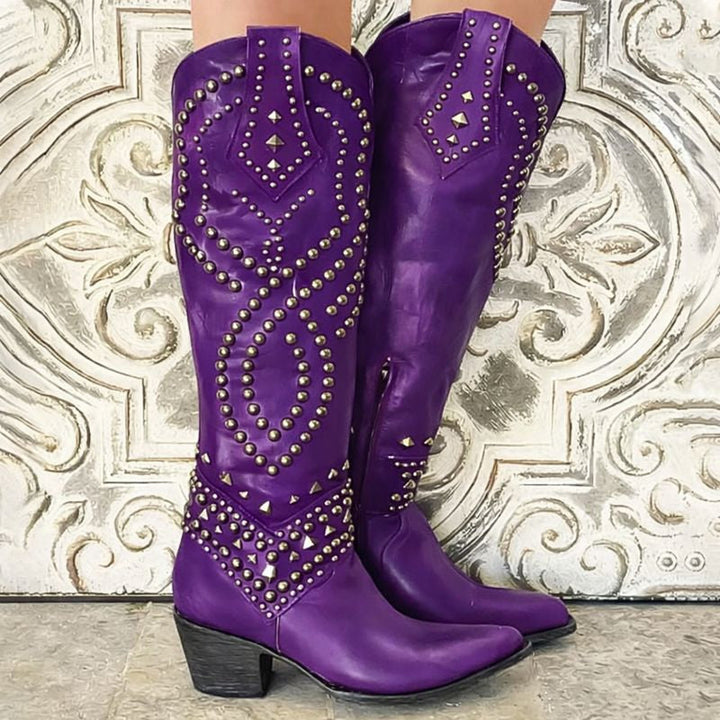 Jada | Studded Knee-High Cowboy Boots with Block Heel
