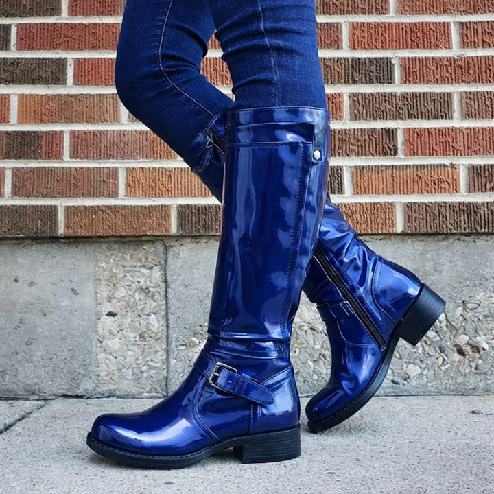 Wilda | Glossy Knee-High Boots with Buckle