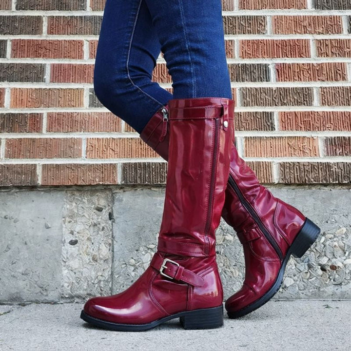 Wilda | Glossy Knee-High Boots with Buckle