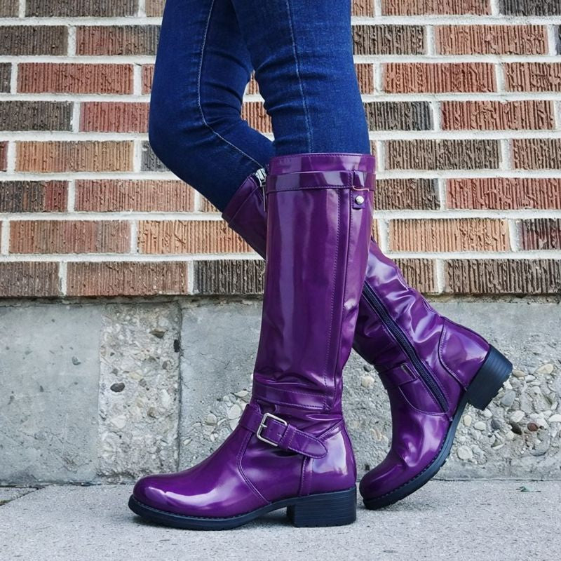 Wilda | Glossy Knee-High Boots with Buckle