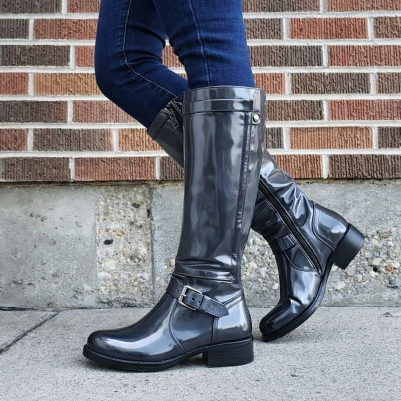 Wilda | Glossy Knee-High Boots with Buckle